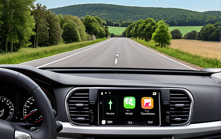 **

Prompt: Interior of a Nissan Altima, dashboard showcasing a user-friendly navigation system with real-time traffic updates, Apple CarPlay and Spotify integration, Bose sound system display, focus on a driver enjoying the technology during a road trip on a scenic French country road.

**