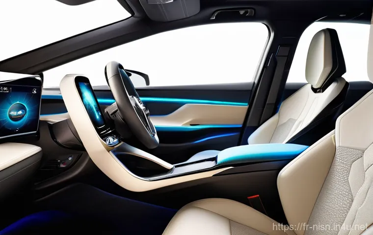 니산 아리아의 실내 공간 리뷰 - **Prompt 1: The "Rolling Lounge" Family Experience**
    "An interior shot of a futuristic electric ...