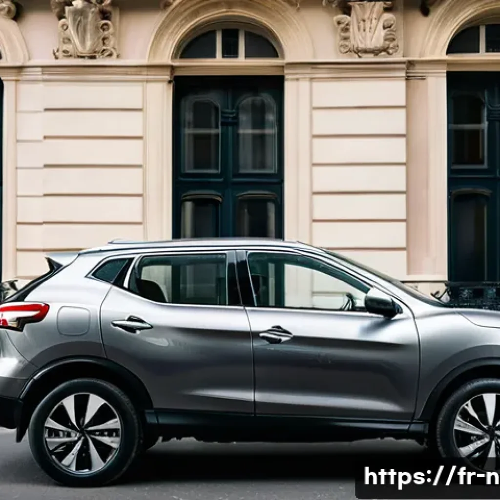니산 로그와 닛산 캐시카이 비교 - **Nissan Qashqai in an Urban European Setting:**
    "A sleek, modern Nissan Qashqai, in a metallic ...