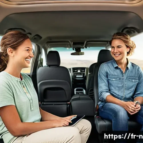 니산 패스파인더의 가족용 SUV 적합성 - **Prompt:** A vibrant, spacious interior view of a new Nissan Pathfinder, showcasing a French family...