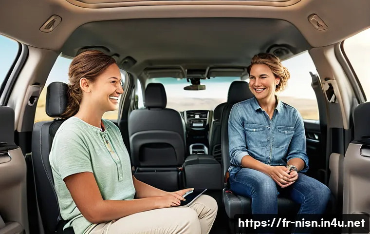 니산 패스파인더의 가족용 SUV 적합성 - **Prompt:** A vibrant, spacious interior view of a new Nissan Pathfinder, showcasing a French family...