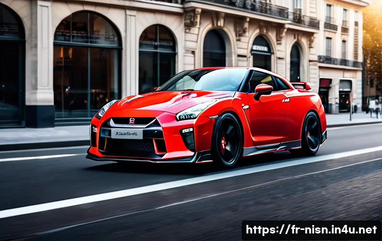 니산 GT R의 중고차 시장 가치 - A sleek Nissan GT-R Nismo edition parked on a modern urban street in Paris during golden hour, showc...